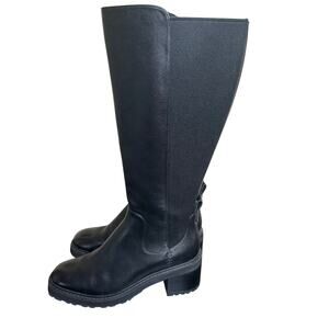 Cole Haan Black Leather Gema Waterproof Lug Sole Tall Boot Womens 7.5